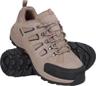 Mountain Warehouse Vertex Mens Extreme Vibram Shoes - IsoDry, Vibram Sole, Suede & Mesh Upper, Deep lugs - Best for Walking, Hiking, Outdoors & Trekking Light Brown Adul