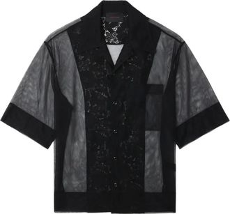 Simone Rocha lace-panel mesh shirt - men - Silk/Polyamide - M - Black