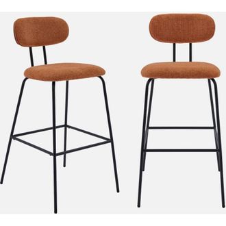 Sweeek Sweeek - Taburete de bar con tela repelente al agua y patas de metal negro, set de 2, Erin, Terracotta, 44x51x103 cm