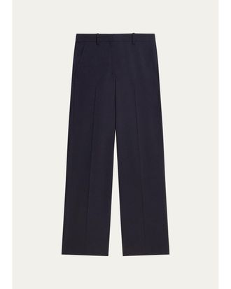 Theory Pleated Stretch Wool Wide-Leg Trousers
