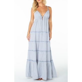 Roxy Starlight Striped Tiered Maxi Dress in Dutch Blue at Nordstrom, Size X-Small