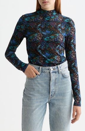 Scotch & Soda Print Mock Neck Top in Pheasant at Nordstrom, Size X-Large