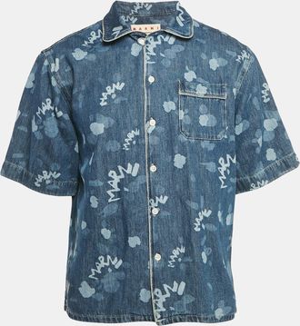 Marni Blue Logo Bleached Denim Short Sleeve Shirt