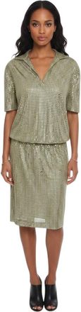 Bottega Veneta Green Embellished Shirt Collar Dress
