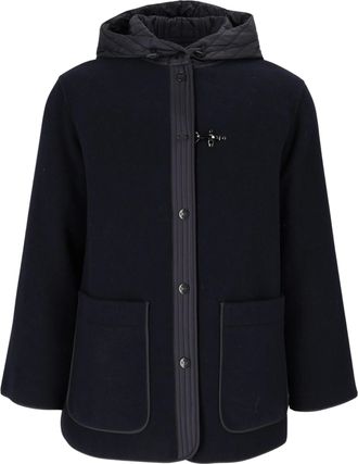 Fay Navy Blue Felted Wool-Blend Hooded Peacoat