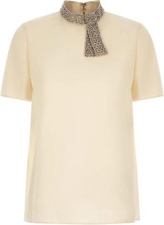 Valentino Garavani Top met hoge kraag en kristalversiering - Dames - T-shirts - Wit - S - Tops