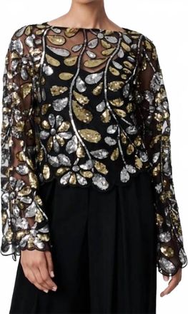 Trina Turk Femmess Sparkle Top In Black Gold Silver Sparkle