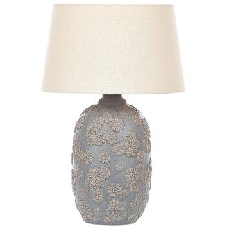 Beliani Beliani - L&aacute;mpara De Mesa De Cer&aacute;mica Gris Beige 46 Cm Patr&oacute;n Floral Sala De Estar Dormitorio Ferrey