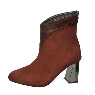 Generic Womens Elegant Retro Faux Suede Upper Ankle Boots Pointed Toe Block Heels Pumps Shoes with Back Zipper (5.5,Brown)