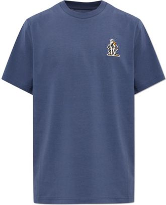 Moncler T-shirt met Patch - Heren - T-shirts - Blauw - S - Katoen - Tops