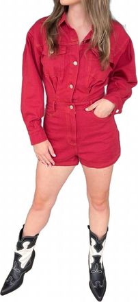 Le Lis Blanc Deux Long Sleeve Collared Romper In Crimson