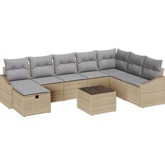 vidaXL Garden Sofa Set with Cushion 9 pcs Beige Poly rattan vidaXL