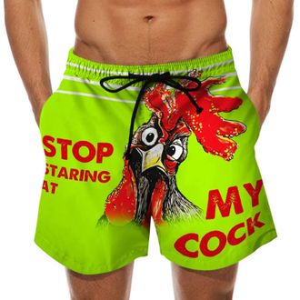 Generic Stop Staring at My Cock Shorts Funny Rooster Pattern Summer Bottom Spoof Digital Printing Shorts