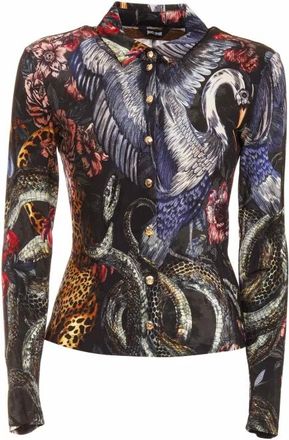 Roberto Cavalli Slim Fit Shirt - Dames - Blouses & Shirts - Veelkleurig - Maat: S Leer