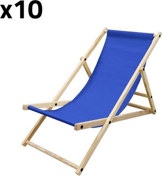 ECD Germany 10x sillas de playa azul oscuro madera pino tejido oxford carga 120kg