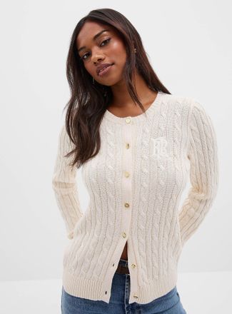 Lauren Ralph Lauren Womens Signature embroidery soft cable-knit Cardigan Sweater