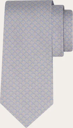 Ferragamo Men Link print silk tie Grey