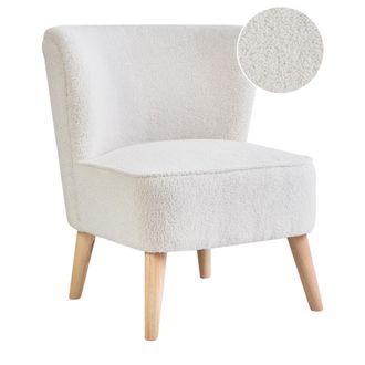 Beliani Sill&oacute;n De Tela Tapicer&iacute;a De Boucl&eacute; Patas De Madera De Caucho Sin Reposabrazos Sala De Estar Blanco Crema Alven