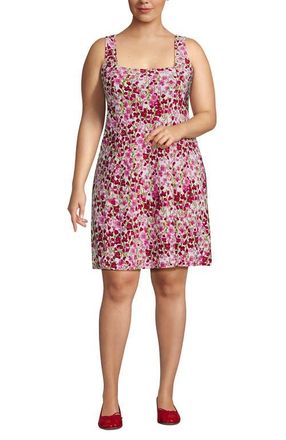 Lands End Silky Knit Mini Shift Dress in Ivory/pink Flower Garden at Nordstrom, Size 1X