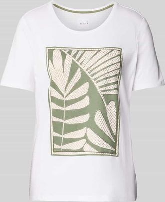 Oui T-Shirt mit geripptem Rundhalsausschnitt in Offwhite, Gr&ouml;&szlig;e 34