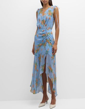 Veronica Beard Dovima Sleeveless Ruched Floral Maxi Dress