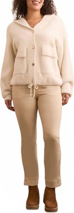 Tribal Eyelash Button-Front Elastic Hem Sweater Cardigan In Beige