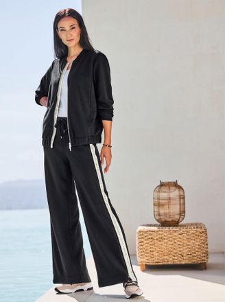 Heine Shirtjacke HEINE Jersey-Jacke, Damen, Gr. 34, schwarz, 50% Modal, 44% Polyester, 6% Elasthan, gemustert, mehrfarbig, unifarben, Rundhals, Shirts Shirt