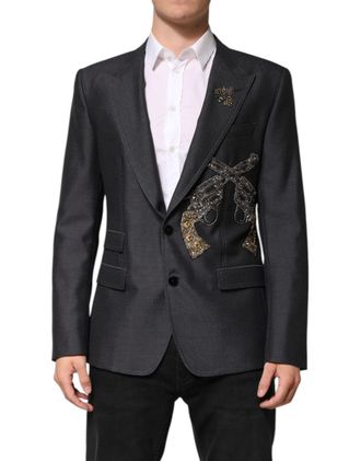 Dolce & Gabbana Dark Gray Bee Embroidery SICILIA Coat Mens Blazer