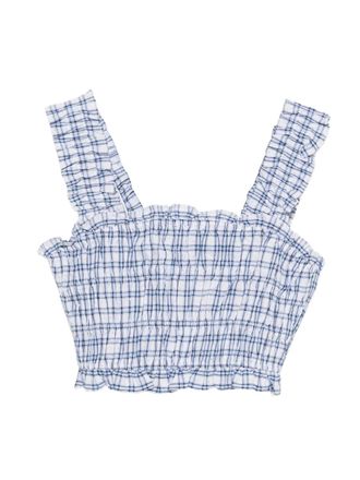 Maje check-pattern ruffled top - women - Cotton - 2 - White