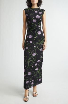 Stella McCartney Twisted Floral Mesh Body-Con Midi Dress in Black Multicolor at Nordstrom, Size Medium