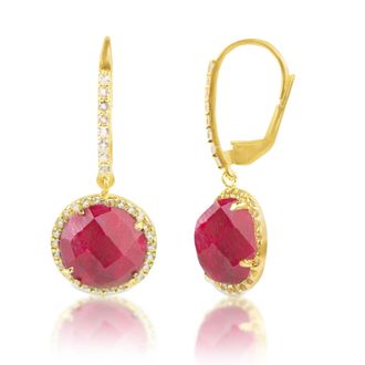 MAX + STONE 18K Gold Plated Genuine Gemstone Round Cut Dangle Drop Earrings With White Topaz Accents