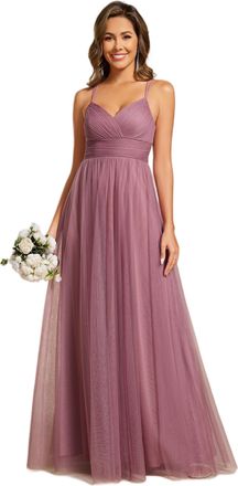 Ever-pretty Women Maxi Bridesmaid Dress Tulle Long V Neck Spaghetti Straps Backless Orchid 14