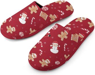 Generic Gingerbreads Candy Christmas Pattern Mens Slippers Flannel Warm House Shoes with Rubber Anti-Slip Sole Slip On for Home Outdoor