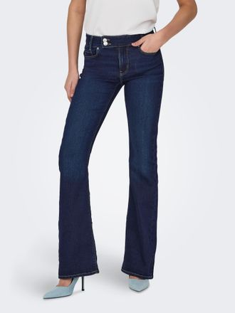Only Bootcut-Jeans ONLY ONLPAOLA HW FLARED BJ143 JNS DNM, Damen, Gr. XS, L&auml;nge 30, dunkelblau denim, Denim/Jeans, Obermaterial: 70% Baumwolle, 29% Polyeste