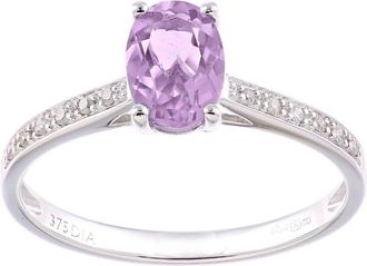 Jewelco London 9ct White Gold 5pts Diamond Oval 0.82ct Amethyst Solitaire Ring - PR1AXL2259WAM