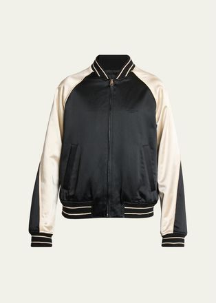 Givenchy Mens Satin Rhinestone-Logo Bomber Jacket