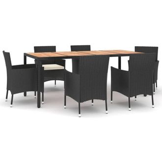 Berkfield Home 7 Piece Garden Dining Set with Cushions Black Poly Rattan