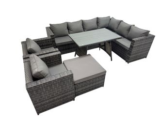 Fimous Patio Furniture Sets with Dining Table Big Stool 2 Chair in Dark Grey
