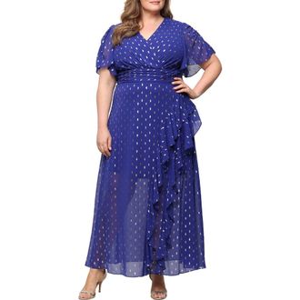 S.L. Fashions Flutter Sleeve Fil Coup&eacute; Maxi Dress in Iris at Nordstrom, Size 16W