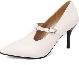 Generic Womens T Strap Mary Jane Pumps Pointed Toe Stiletto Heel Ankle Buckle Suede Upper Cushioned Insole Comfortable Elegant Dress Shoes for Work Daily Wear