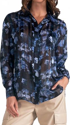 Elan Womens The Watercolor Blouse In Blue