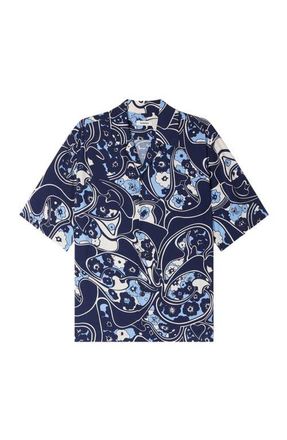 Sandro Loose-fit print shark collar shirt in Navy Blue at Nordstrom, Size Xx-Large