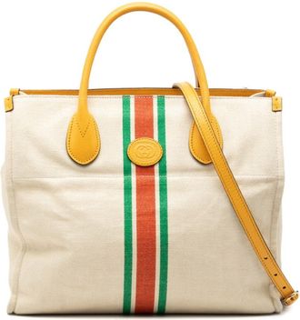 Gucci White Yellow Canvas Leather Shoulder Bag Tote Bag (Pre-Owned)