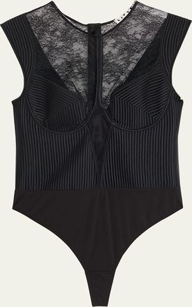 Livy Palace Quilted Satin & Floral Lace Bodysuit