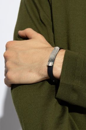 Ferragamo Leather Bracelet, Mens, Navy Blue