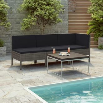 vidaXL Set De Muebles De Jard&iacute;n 3 Pzas Y Cojines Rat&aacute;n Sint&eacute;tico Gris Vidaxl