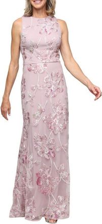 Alex Evenings Sequin Embroidered Mesh Column Gown in Blush at Nordstrom, Size 10