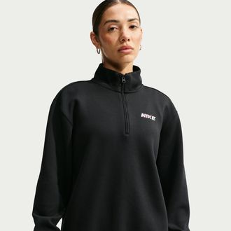 Nike Womens Studio Fleece Sport Dri-FIT 1/4-Zip Top in Black | IM9943-010