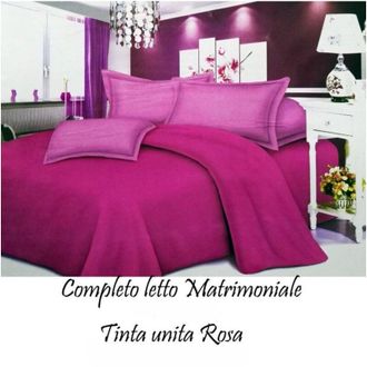 Trade Shop Trade Shop - Traesio - Completo Letto Lenzuola Matrimoniale Con Copri Cuscini Tinta Unita Colore Rosa