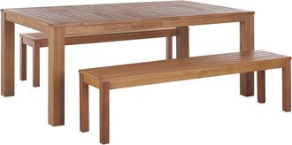 Beliani Conjunto De Jard&iacute;n 3 Piezas Mesa Rectangular Madera Maciza De Eucalipto 2 Bancos Dise&ntilde;o R&uacute;stico Interior Exterior Monsano